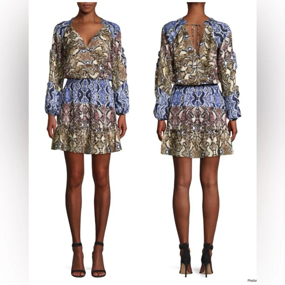 PARKER Gladis Python Print 100% SILK Georgette Mini Dress, Size S, Retail $368 - Picture 1 of 12